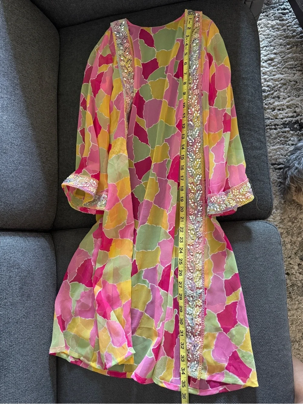Jacket cape style Indian Pakistani dress salwar kameez in Pink Multi